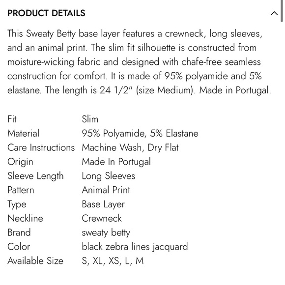 Sweaty Betty Animal Crew Neck Base Layer Top in Black Zebra Lines Jacquard - Picture 10 of 10